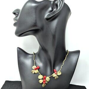 Michael Michaud Holly Necklace for MMA Twig chain painted Bronze red glass 16 in